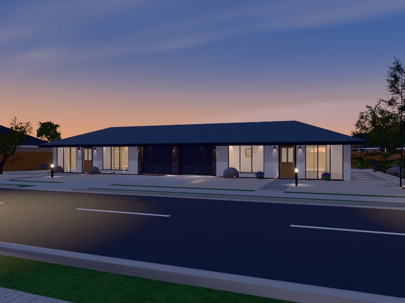 Compact Australian Contemporary Duplex, exterior view