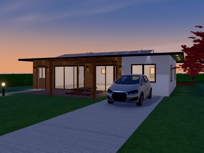 Compact Bauhaus Sustainable House, exterior view