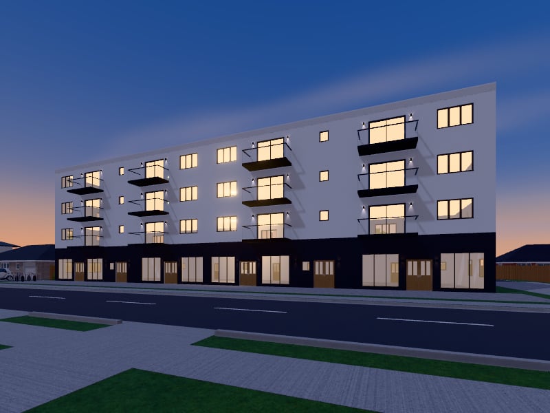 Large Bauhaus Mixed-Use Building, exterior view
