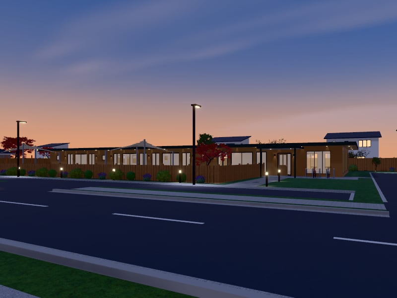 Large Biophilic Childcare Centre, exterior view