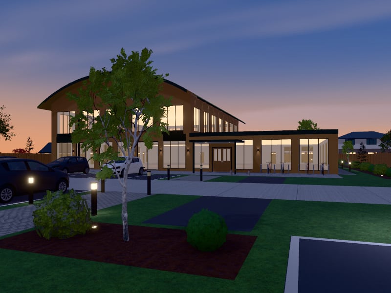 Large Biophilic Community Centre, exterior view