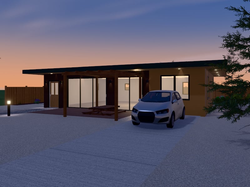Compact Biophilic Sustainable House, exterior view