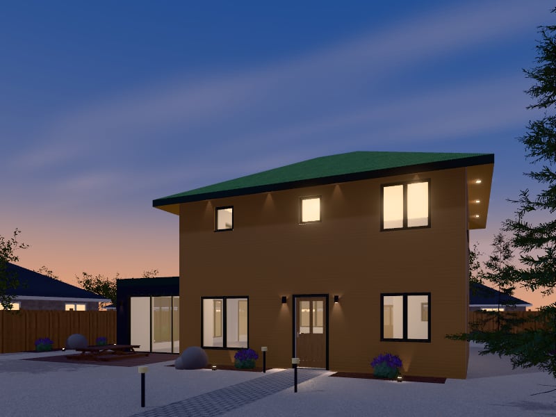 Compact Biophilic House with Extension, exterior view