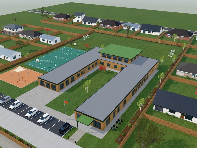 Compact Biophilic School, exterior view