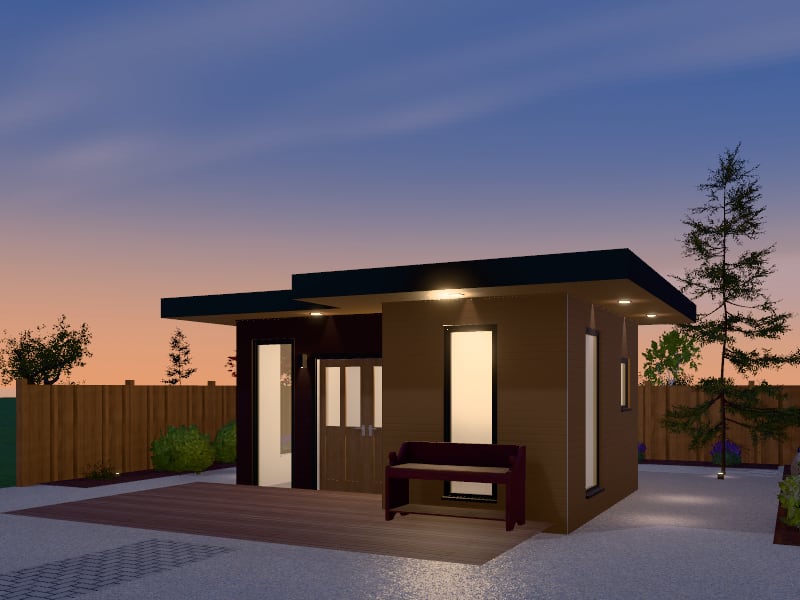 Compact Biophilic Tiny House, exterior view