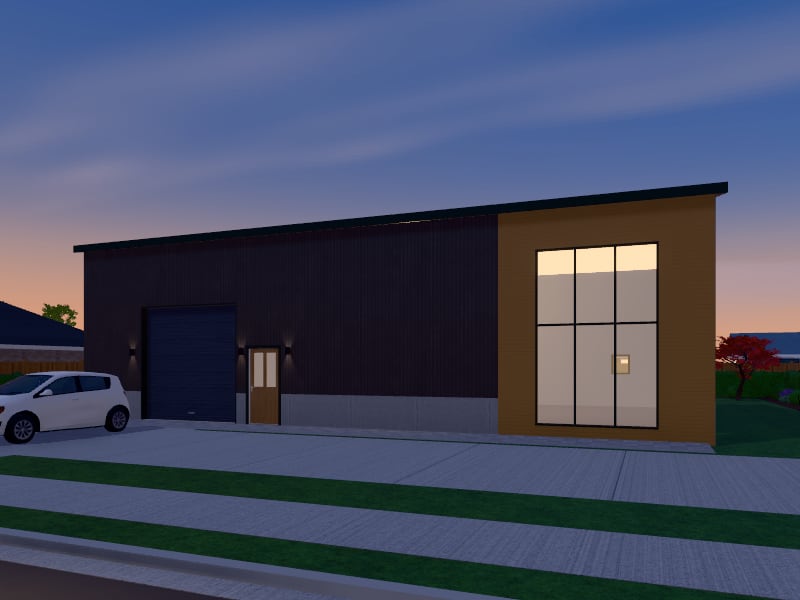 Compact Biophilic Warehouse, exterior view
