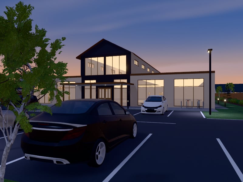 Compact Bohemian Shopping Centre, exterior view