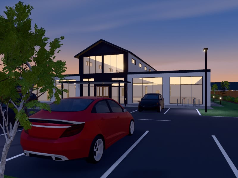 Compact Coastal Shopping Centre, exterior view
