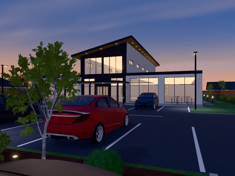 Compact Contemporary Shopping Centre, exterior view