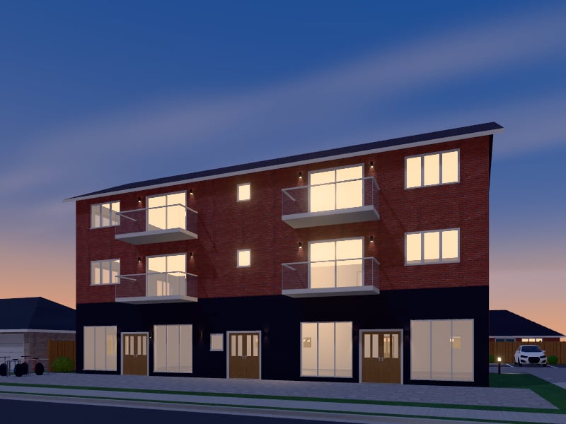 Eclectic Mixed-Use Building, exterior view