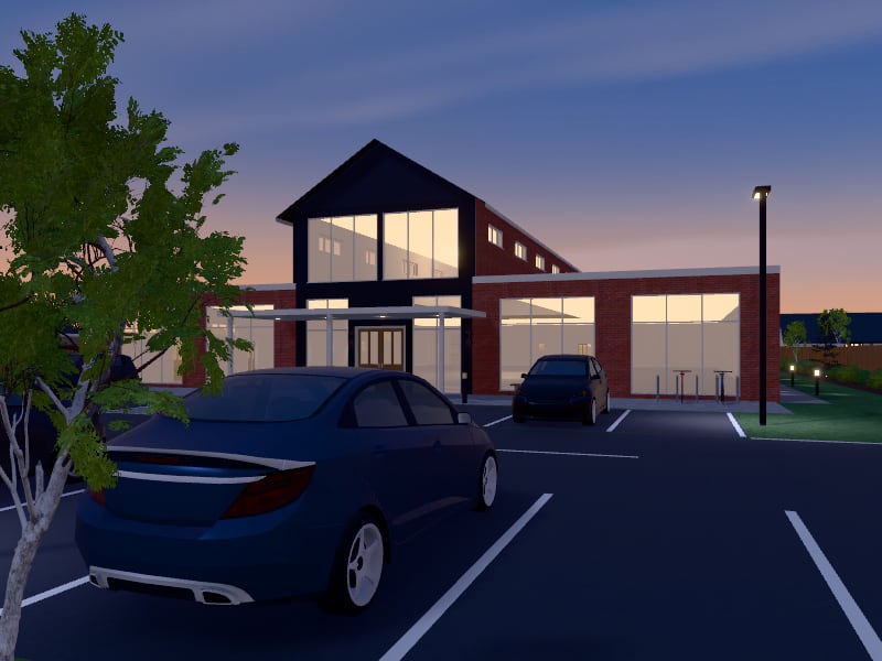 Compact Eclectic Shopping Centre, exterior view
