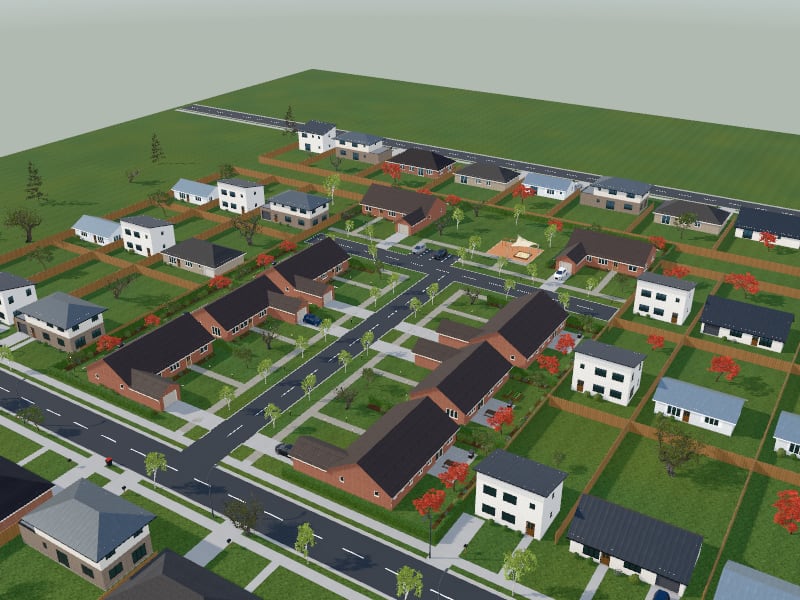 Large Eclectic Subdivision, exterior view