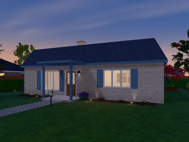 Compact French Country Bungalow, exterior view