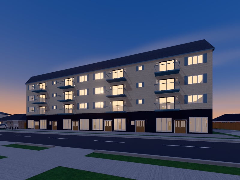 Large French Country Mixed-Use Building, exterior view