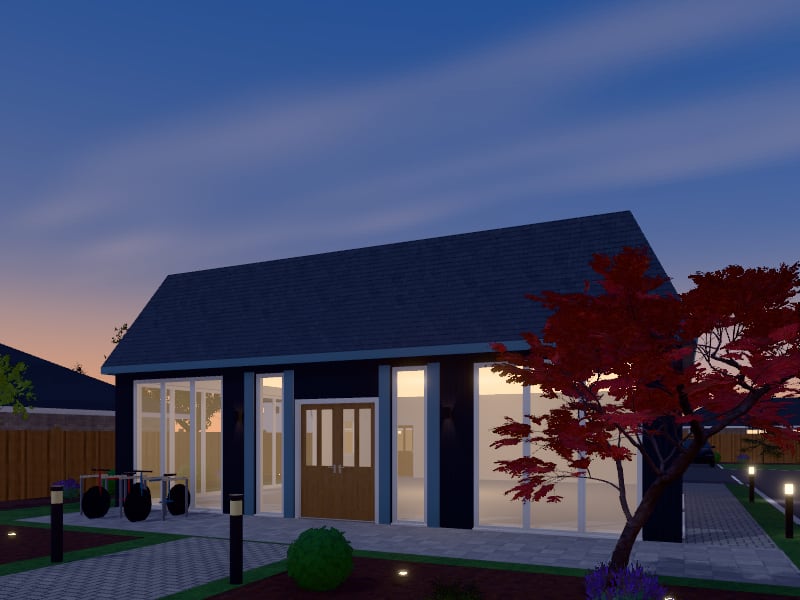 Compact French Country Office, exterior view