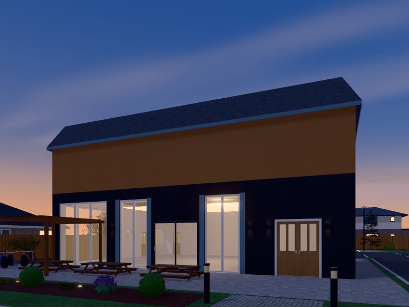 Compact French Country Restaurant, exterior view