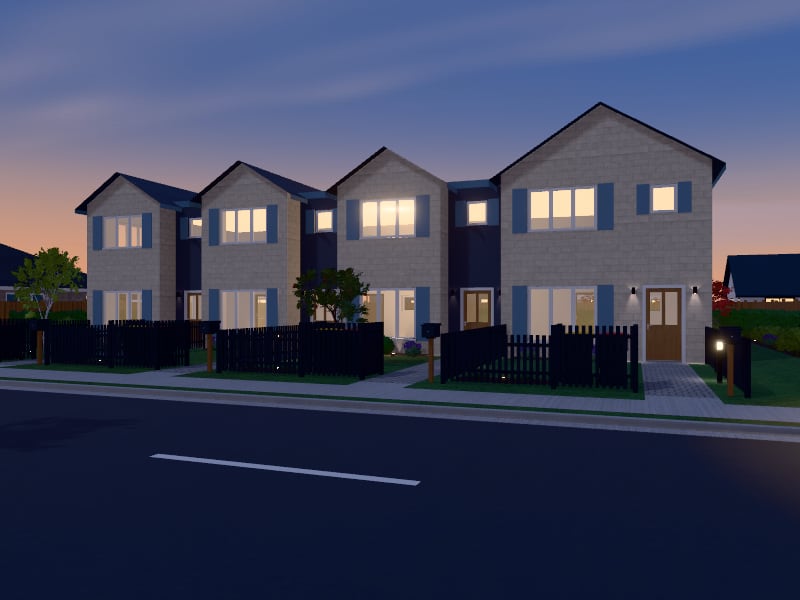 Compact French Country Terrace, exterior view