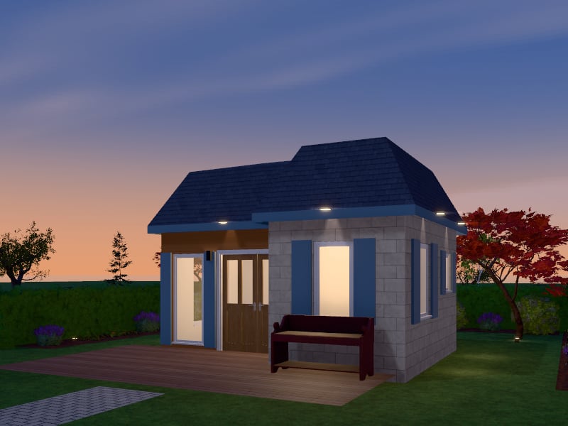 Compact French Country Tiny House, exterior view