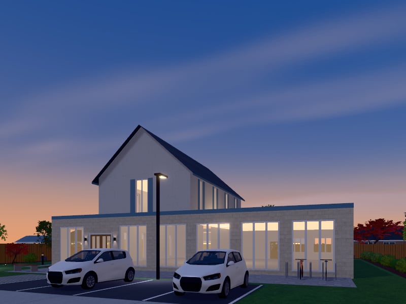 Compact French Country Place of Worship, exterior view