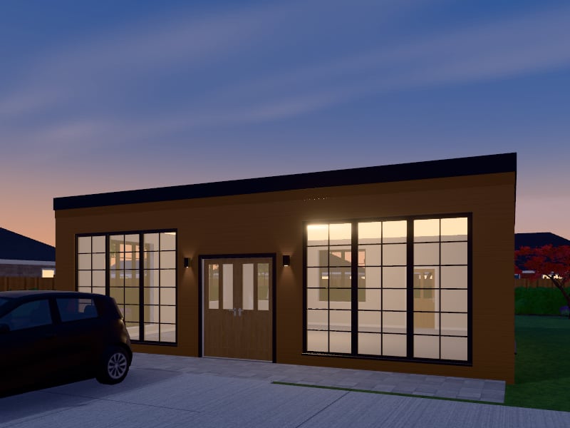 Compact Industrial Café, exterior view