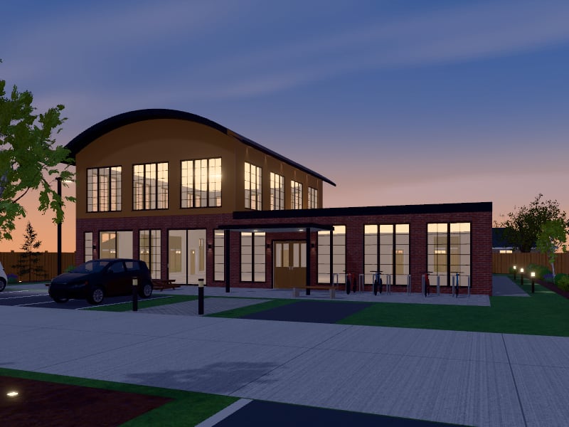 Compact Industrial Community Centre, exterior view