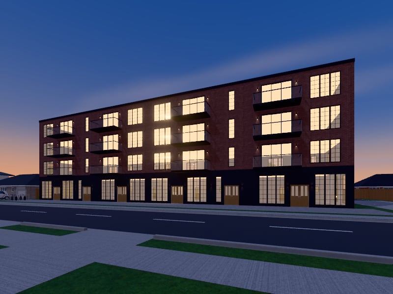 Large Industrial Mixed-Use Building, exterior view
