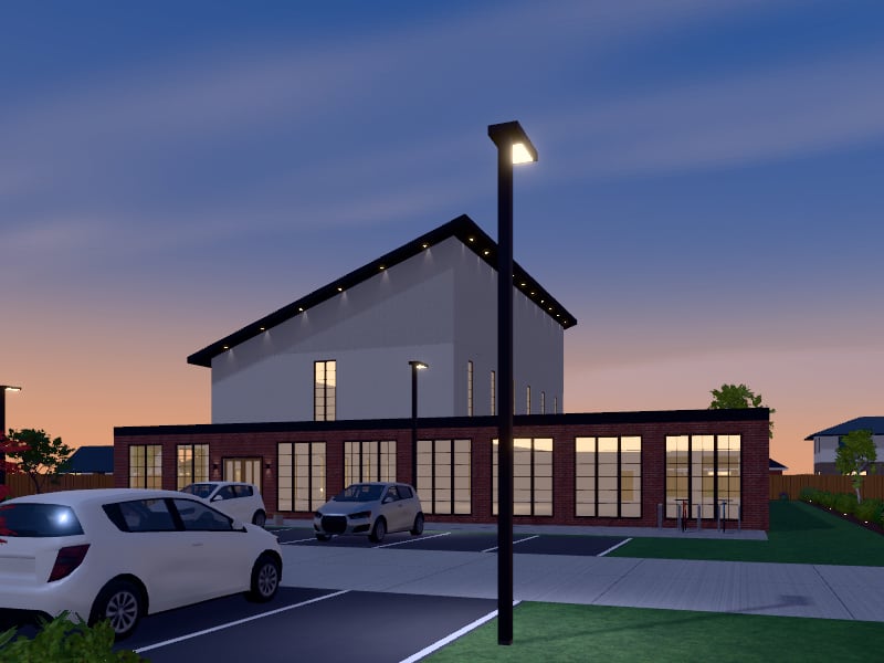 Large Industrial Place of Worship, exterior view