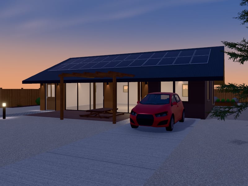 Compact Japandi Sustainable House, exterior view