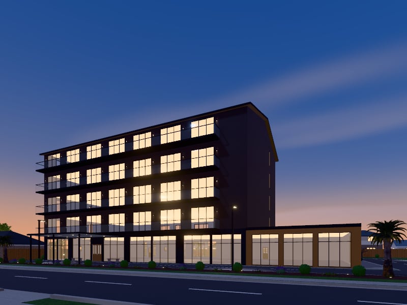 Large Japandi Hotel, exterior view