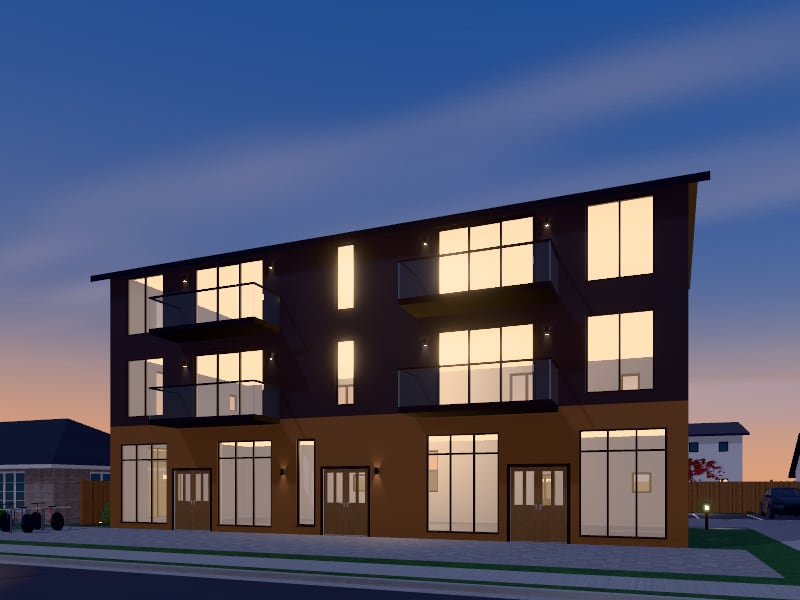Compact Japandi Mixed-Use Building, exterior view