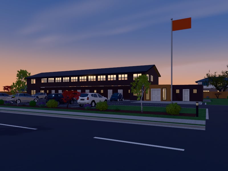 Large Japandi Motel, exterior view