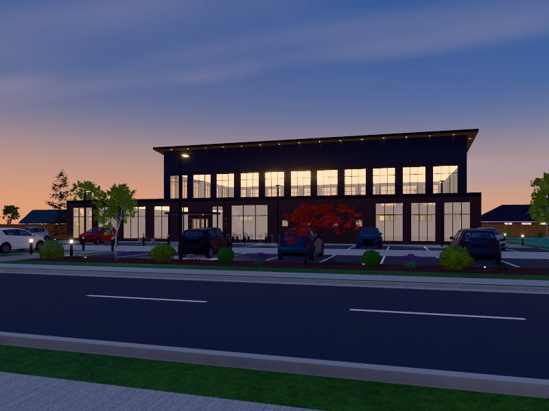 Compact Japandi Sports Centre, exterior view