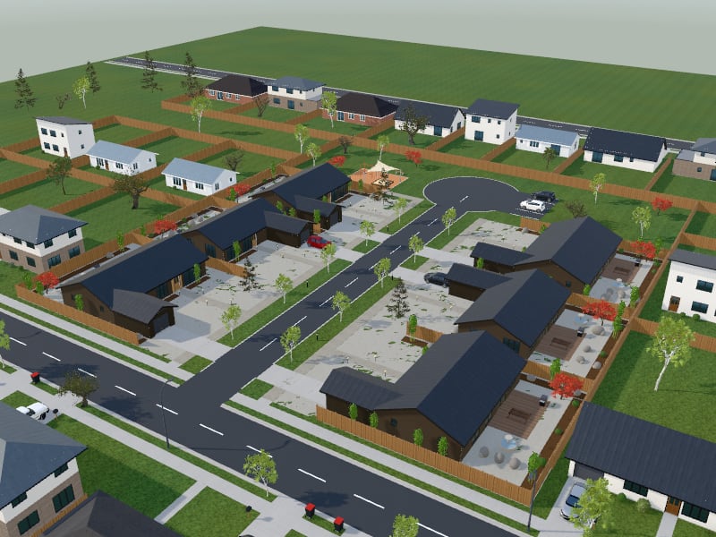 Japandi Subdivision, exterior view