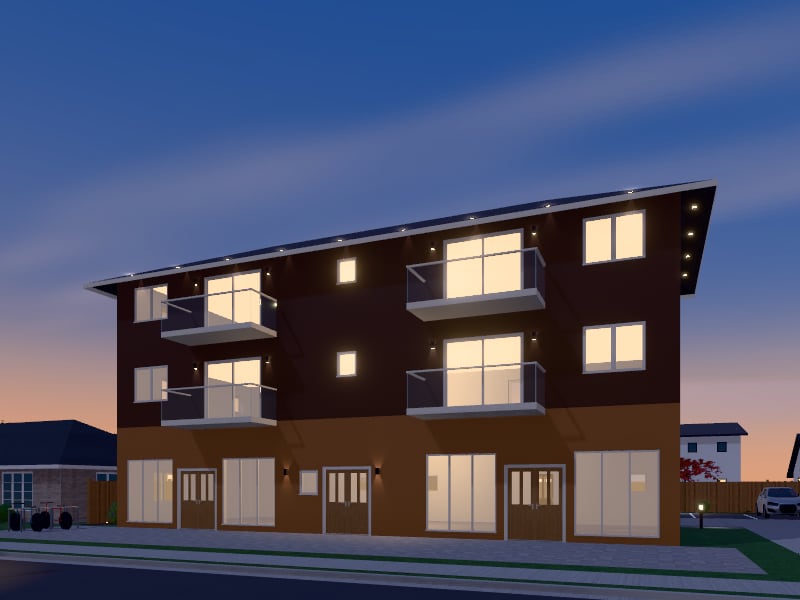 Compact Japanese Mixed-Use Building, exterior view