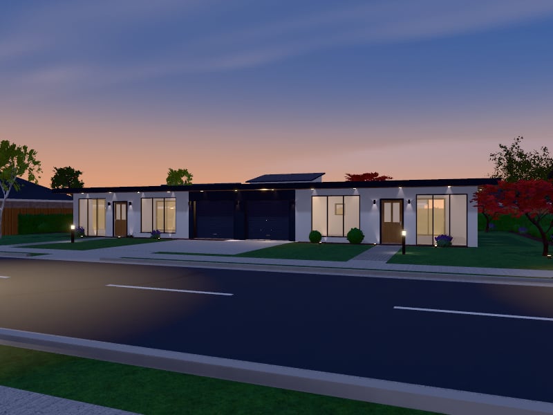 Compact Modern Duplex, exterior view