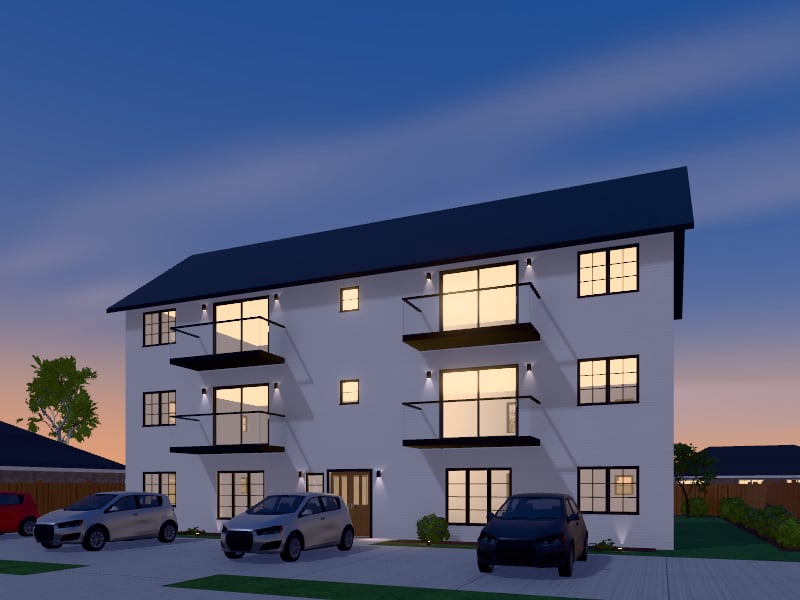Compact Modern Farmhouse Apartments, exterior view