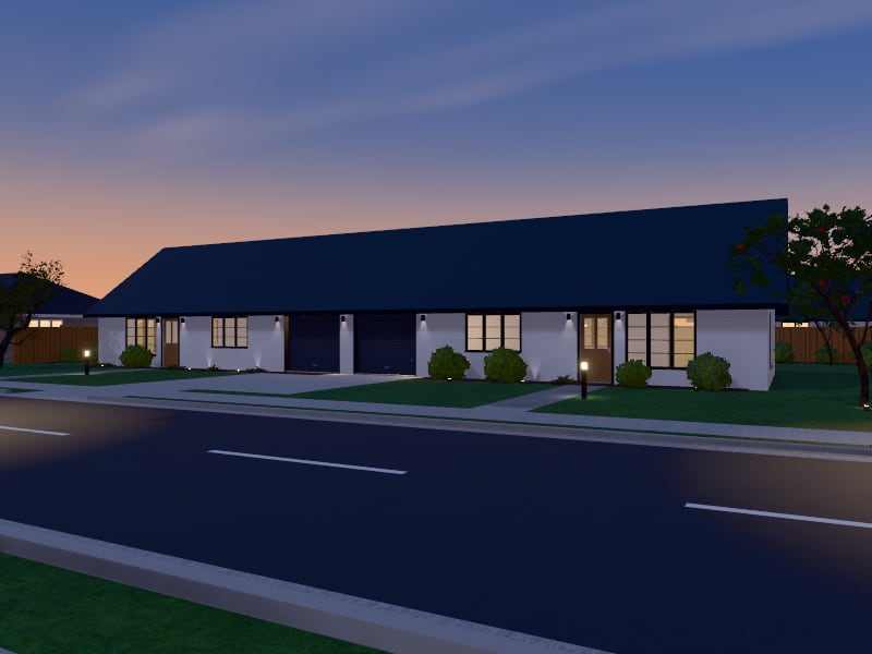 Modern Farmhouse Duplex, exterior view