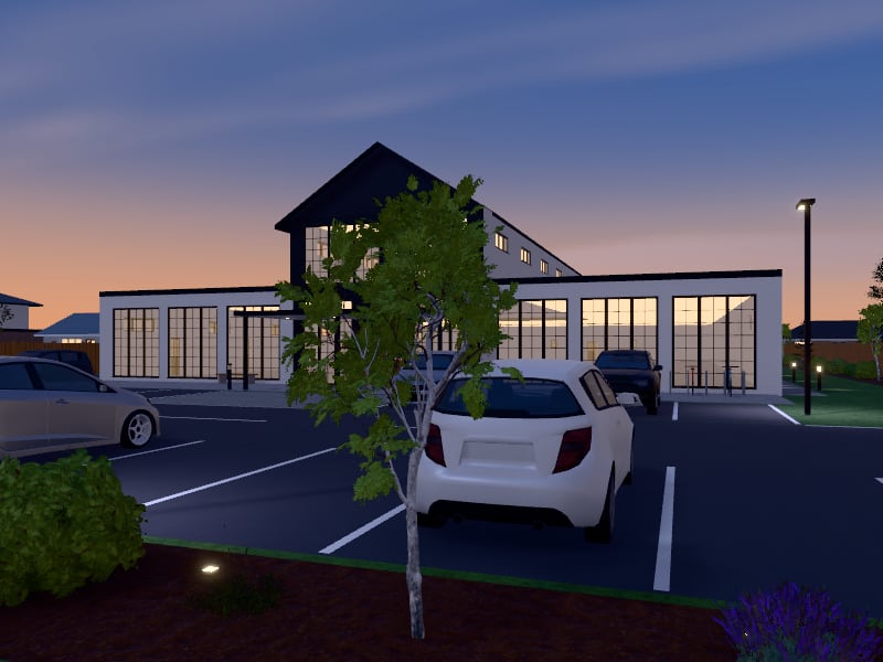 Modern Farmhouse Shopping Centre, exterior view