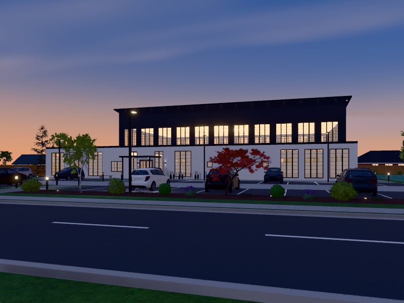 Compact Modern Farmhouse Sports Centre, exterior view