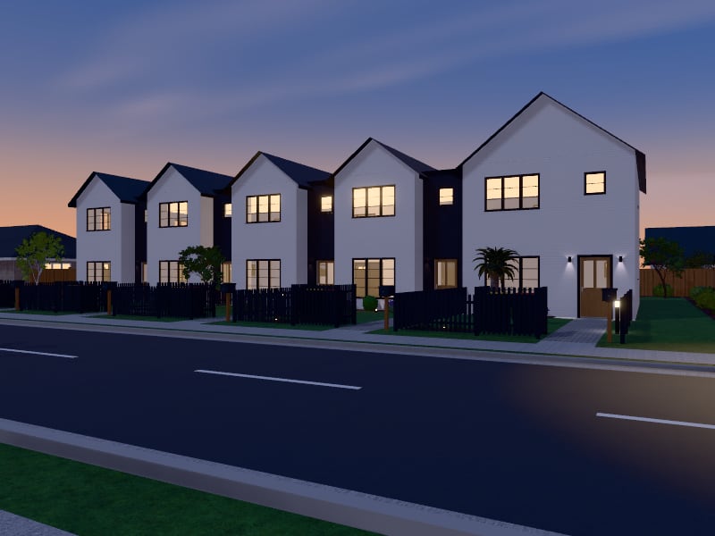 Compact Modern Farmhouse Terrace, exterior view
