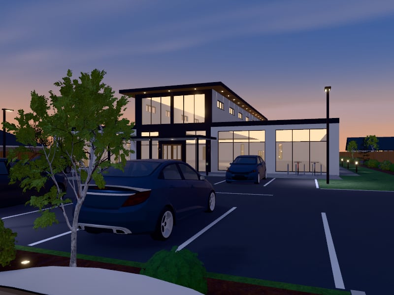 Compact Modern Shopping Centre, exterior view
