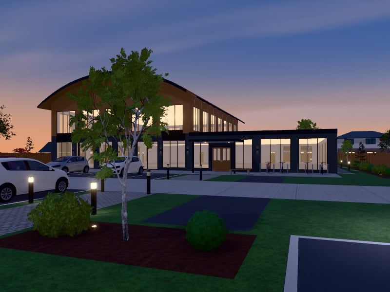 Large New Zealand Contemporary Community Centre, exterior view