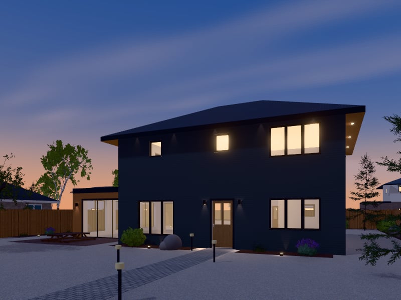 Large New Zealand Contemporary House with Extension, exterior view