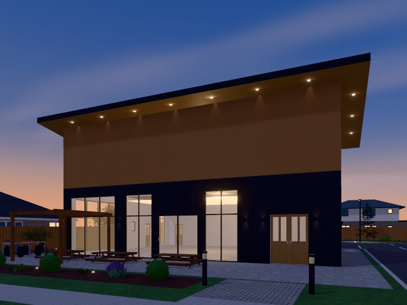 Compact New Zealand Contemporary Restaurant, exterior view