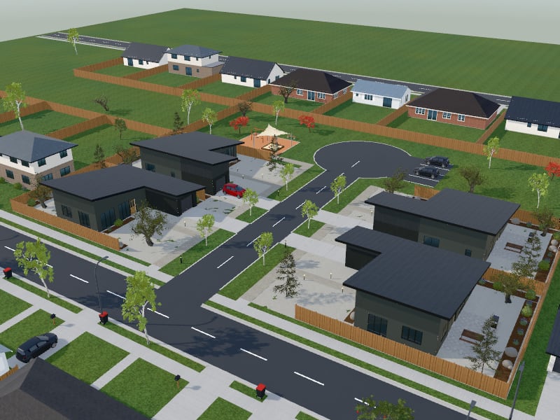 Compact New Zealand Contemporary Subdivision, exterior view