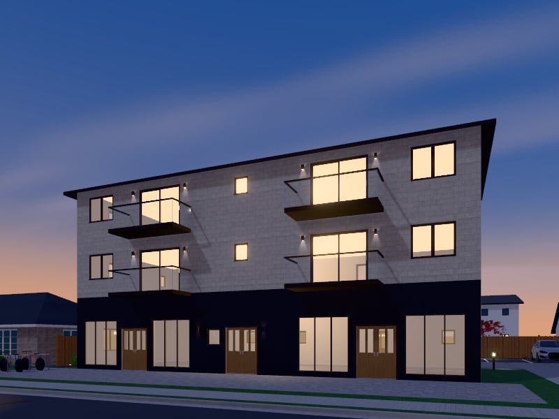 Compact Quiet Luxury Mixed-Use Building, exterior view