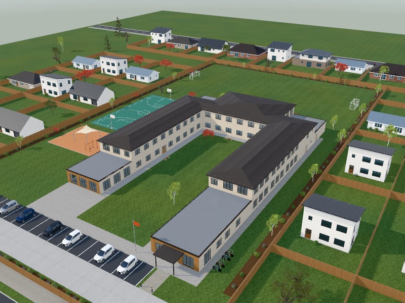 Large Quiet Luxury School, exterior view