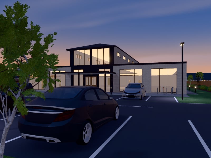 Compact Quiet Luxury Shopping Centre, exterior view