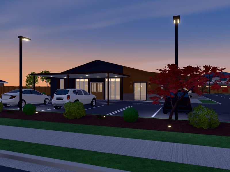 Compact Rustic Medical Centre, exterior view