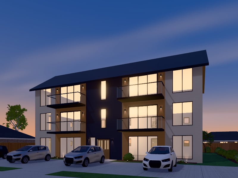 Compact Scandinavian flat-pack Apartments, exterior view